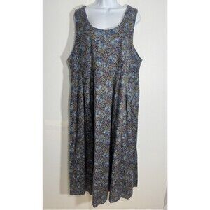 Vtg Laura Ashley Jumper Dress Floral Print Sleeveless Blue Multi Women Sz 14 GB